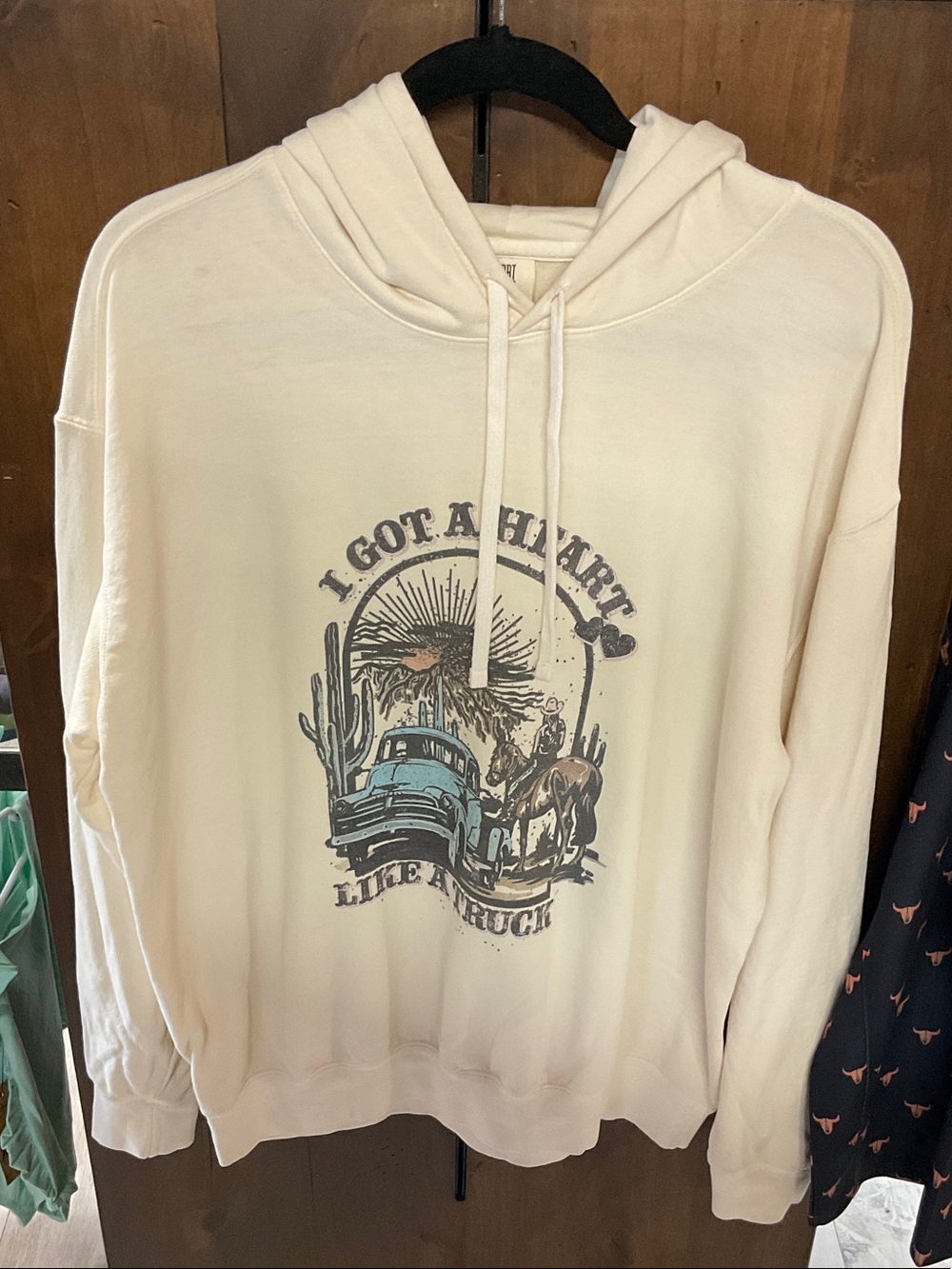 Cream Graphic Hoodie Sweatshirt - Lainey Wilson Got a Heart Like a Truck